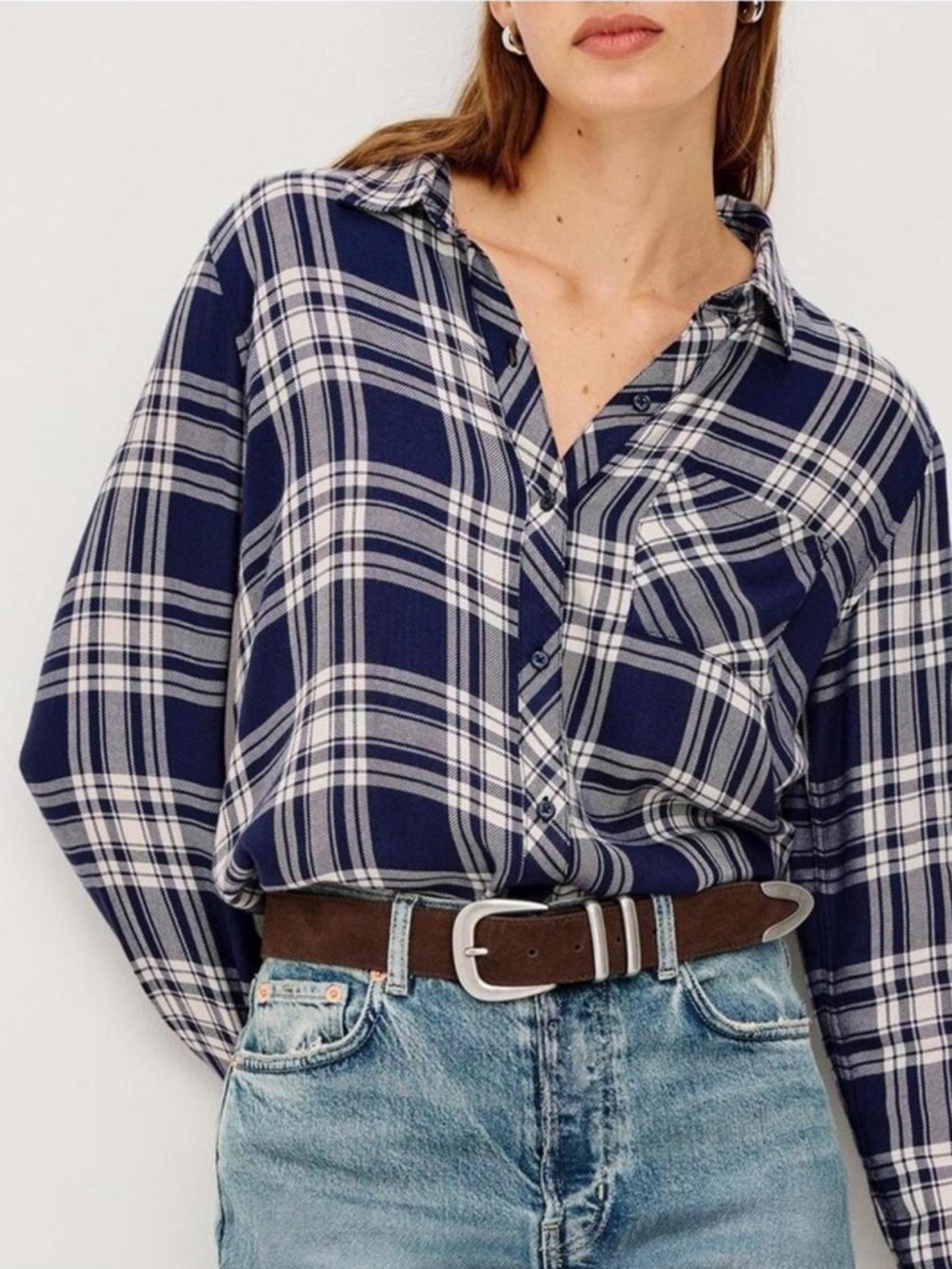RAILS Hunter Plaid Navy/White Button Up Long Sleeve Shirt Women's Size Small